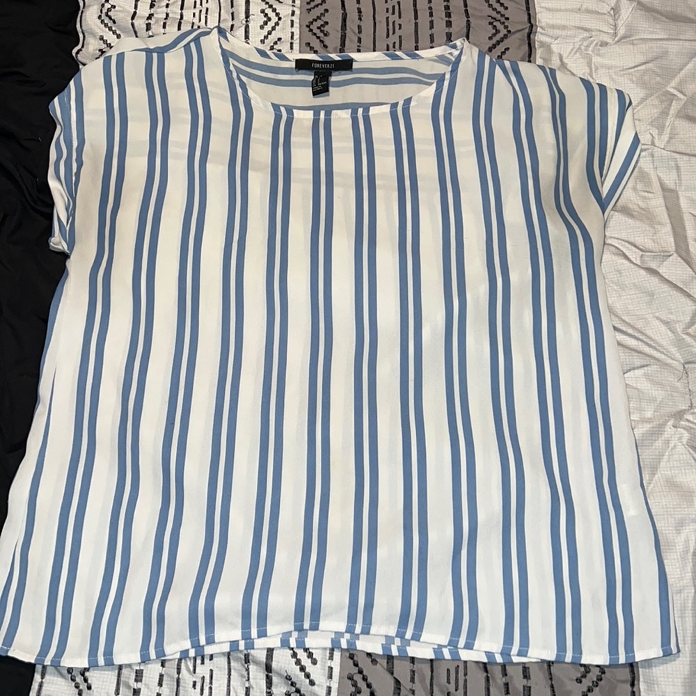 Forever 21, Size S. Blue and white striped flowy blouse.